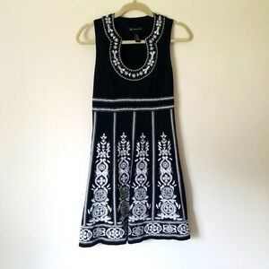 INC embroidered black white dress size Xsmall Pima Cotton/modal EUC